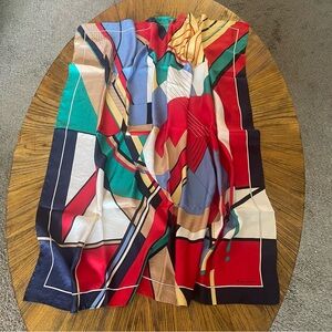 Ginnie Johansen Vintage 80’s Multicolor Geometric Silk Scarf - Designer Style